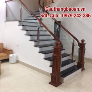 Cầu thang kính gỗ đẹp tại Hà Nội, Lan can cầu thang kính cường lực đẹp nhất