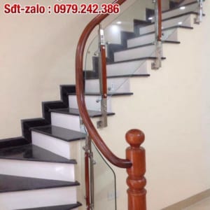 Cầu thang lan can kính cường lực, Báo giá cầu thang kính gỗ đẹp Hà Nội
