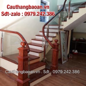 Cầu thang gỗ kính cường lực, Lan can cầu thang kính đẹp
