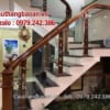 Cầu thang lan can kính đẹp, Cầu thang lan can kính tay vịn gỗ