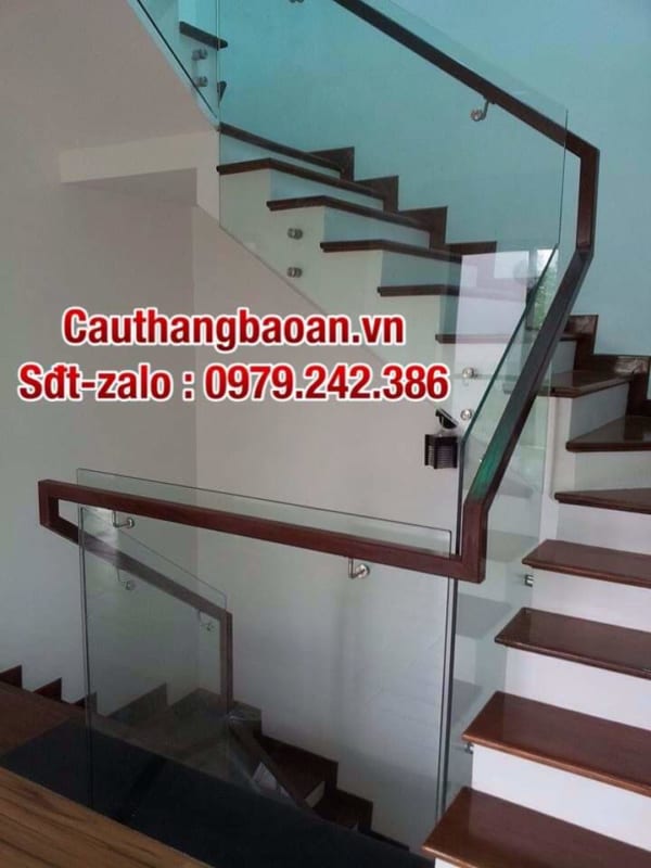 Cầu thang kính hiện đại, Cầu thang gỗ kính đẹp tại Hà Nội