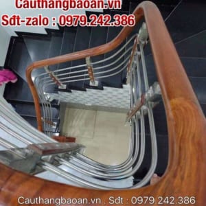 Lan can cầu thang inox gỗ, Lan can cầu thang inox tay vịn gỗ