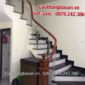 Cầu thang inox gỗ đẹp Hà Nội