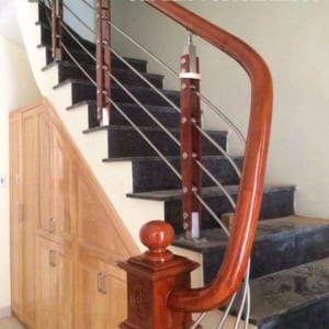 Cầu thang gỗ inox, Cầu thang inox tay gỗ