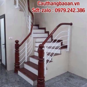 Cầu thang sắt, cầu thang lan can sắt tay vịn gỗ