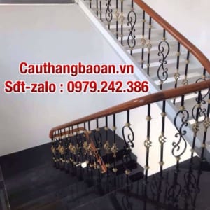 Mẫu cầu thang sắt đẹp tay vịn gỗ, Cầu thang gỗ sắt đẹp