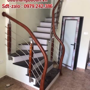 Cầu thang gỗ inox đẹp nhất, Cầu thang lan can inox tay vịn gỗ