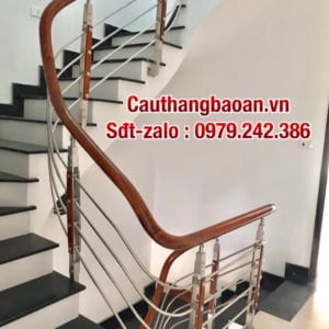 Báo giá cầu thang inox tay vịn gỗ, Cầu thang lan can inox tay vịn nhựa đẹp nhất tại Hà Nội