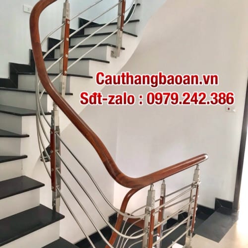 Báo giá cầu thang inox tay vịn gỗ, Cầu thang lan can inox tay vịn nhựa đẹp nhất tại Hà Nội
