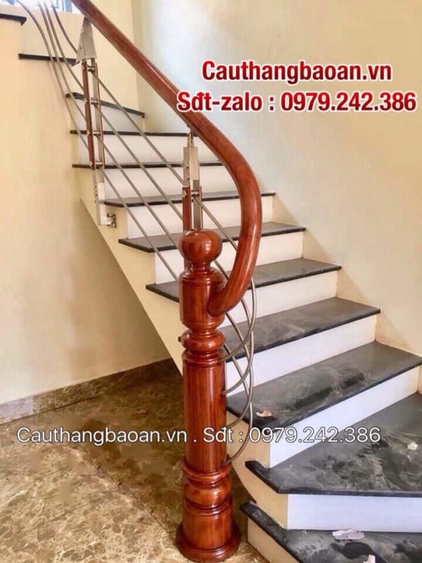 103 mẫu cầu thang inox tay vịn gỗ đẹp tại Hà Nội, Cầu thang lan can inox gỗ đẹp nhất năm 2020
