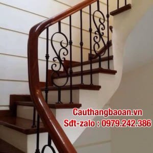 Cầu thang sắt đẹp tại Hà Nội, Báo giá cầu thang sắt tay vịn gỗ