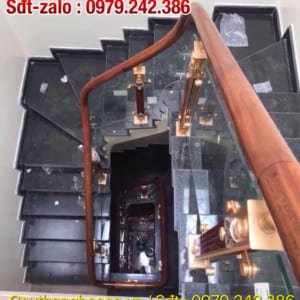 Cầu thang kính tay vịn gỗ, Cầu thang kính chân cao, Cầu thang kính chân lửng tại Hà Nội