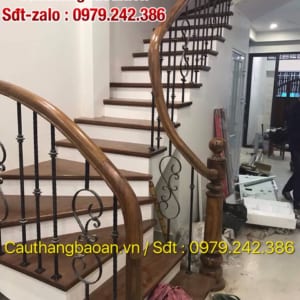 Cầu thang sắt lan can sắt đẹp, Cầu thang lan can sắt tay vịn gỗ