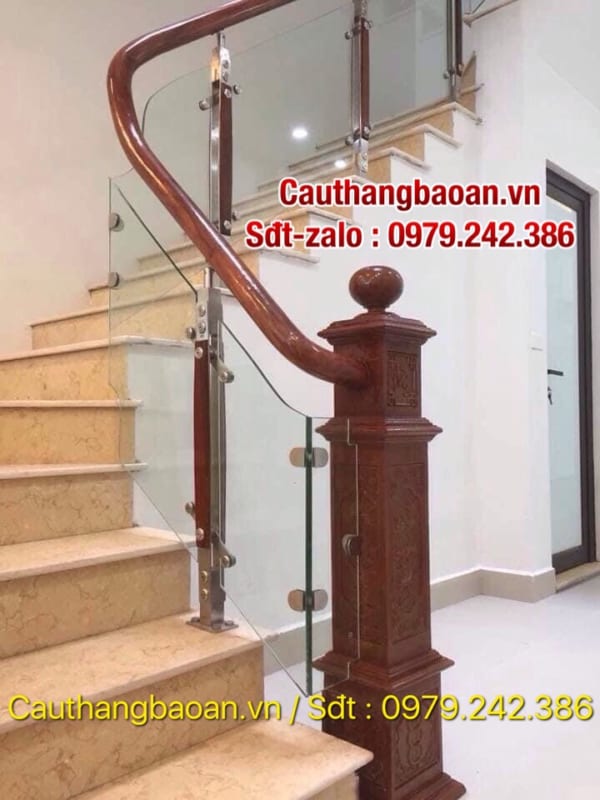 Top 669 mẫu cầu thang lan can kính đẹp tại Hà Nội, Báo giá cầu thang kính tay vịn gỗ