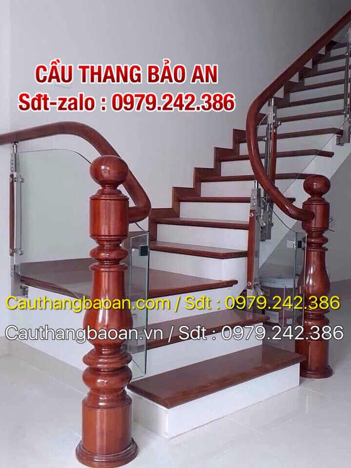 CẦU THANG KÍNH TAY VỊN GỖ ĐẸP HIỆN ĐẠI